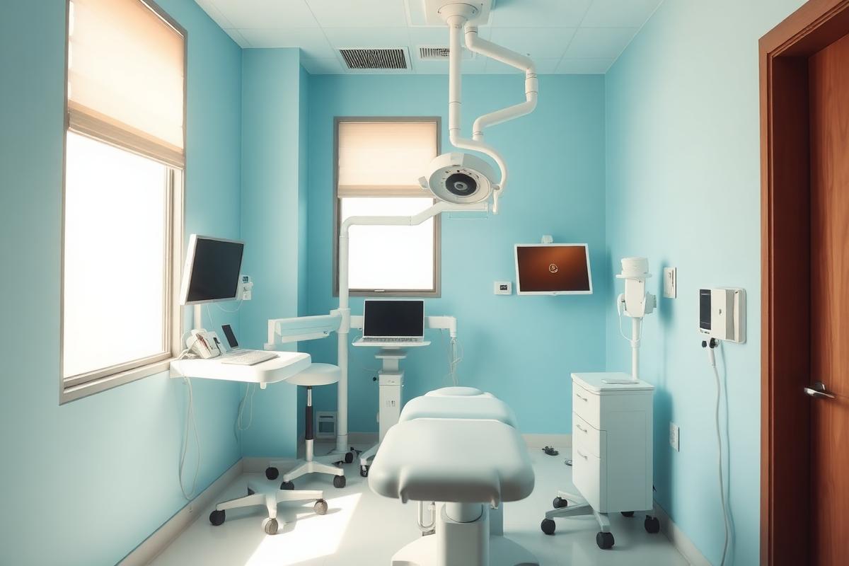 Clean examination room at Raj Clinic